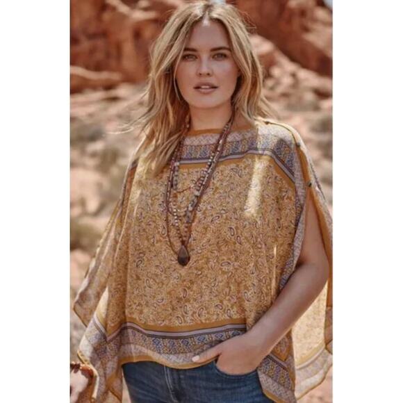 J JILL💕 Mixed-print Two-way Poncho ~ Light Tigers Eye Paisley One Size NWT - Picture 1 of 13